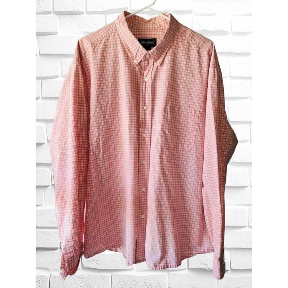 Eddie Bauer Men’s XXL Orange Plaid Long Sleeve Button Down Business Casual Shirt